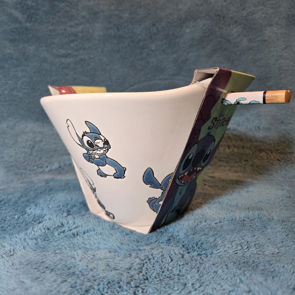 🌺Disney's Stitch Hanging Around Ramen Noodle Bowl with Chopsticks